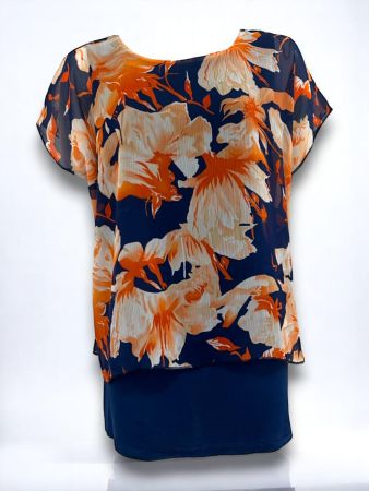 AB00034 -  Elegant Floral Print Layered Top