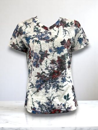 AB00097 - Women's Floral Textured V-Neck T-Shirt