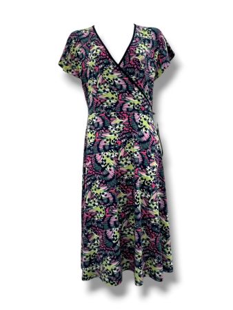AB03344- Butterfly Print Jersey Knit Wrap Dress