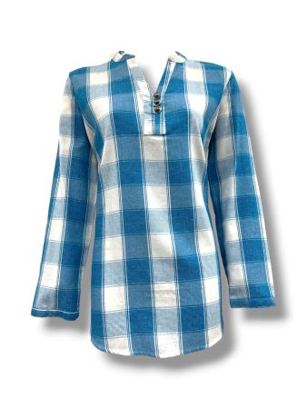 AB13536 - Blue & White Plaid Long Sleeve Top