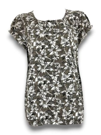 AB13670 - Women's Puff Sleeve Keyhole Floral Top