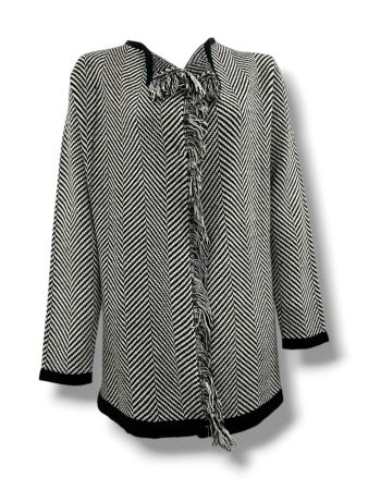 ABLK13074 -  Chevron Knit Fringe Cardigan