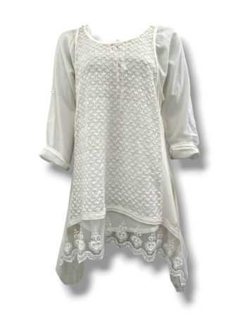 SC02812 - White Textured Panel Asymmetric Tunic