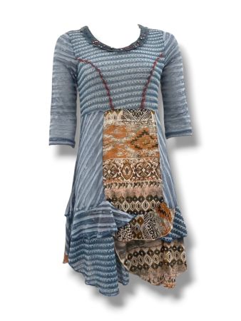 SC00419 - Blue Patchwork Print Tunic Dress