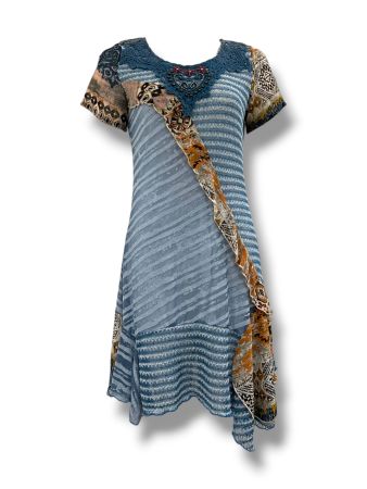 SC00527 - Patchwork Embroidery Detail Tunic Dress