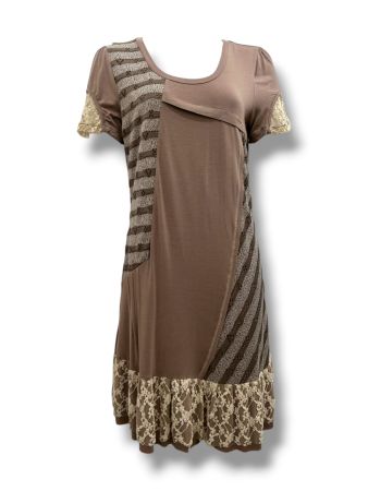 SC00750 - Taupe Jersey Dress with Lace Inserts