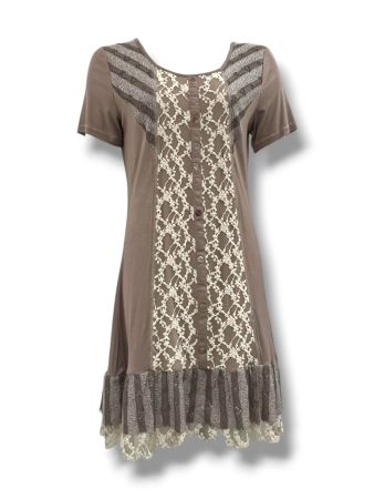 SC00751 - Taupe Lace Detail Button-Front Dress