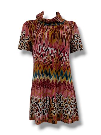 SC00793 - Retro Print Cowl Neck Mini Dress