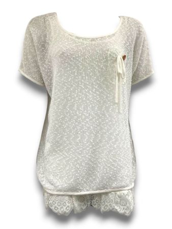 SC01003 - Women's Elegant Lace Hem Knit Top