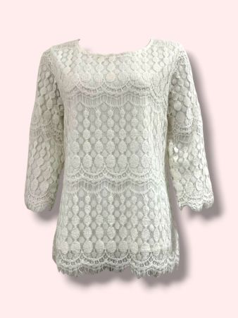 SC02094 - White Lace 3/4 Sleeve Top
