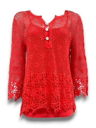 SC02756 - Vibrant Crochet Henley Top