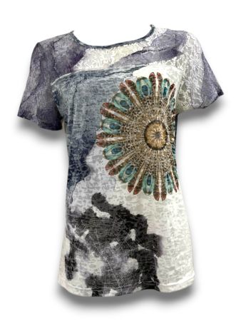 SC03041 - Feather Mandala Lace Sleeve Top