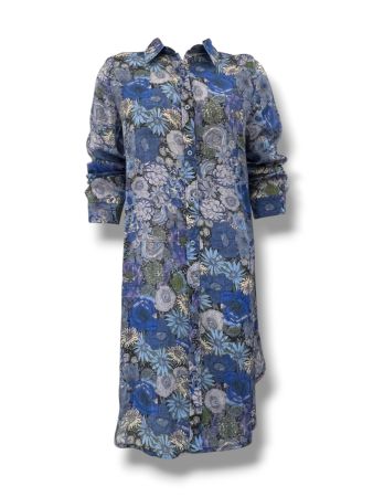 SC03215 - Blue Floral Print Button-Down Maxi Dress