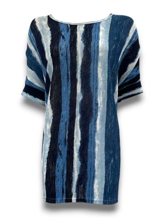 SC03223 - Women's Abstract Vertical Stripe Top – Blue Tones