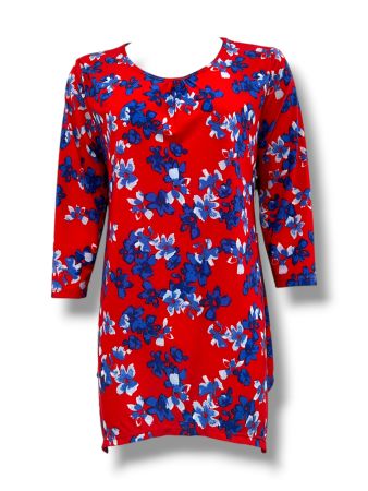 SC03537 - Red Floral Print 3/4 Sleeve Top