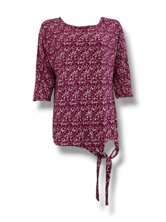 SC04079 - Floral Print 3/4 Sleeve Tie Hem Top