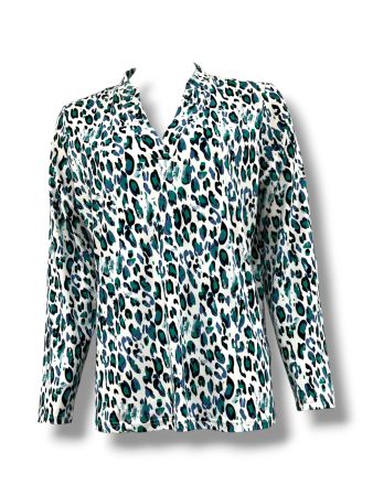 SC04923 - Teal & Navy Leopard Print Button-Up Top