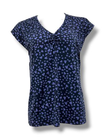 SC05000 - Ruched V-Neck Heart Print Top