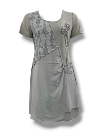 SCLT00514 -  Grey Patchwork Detail Tunic Dress